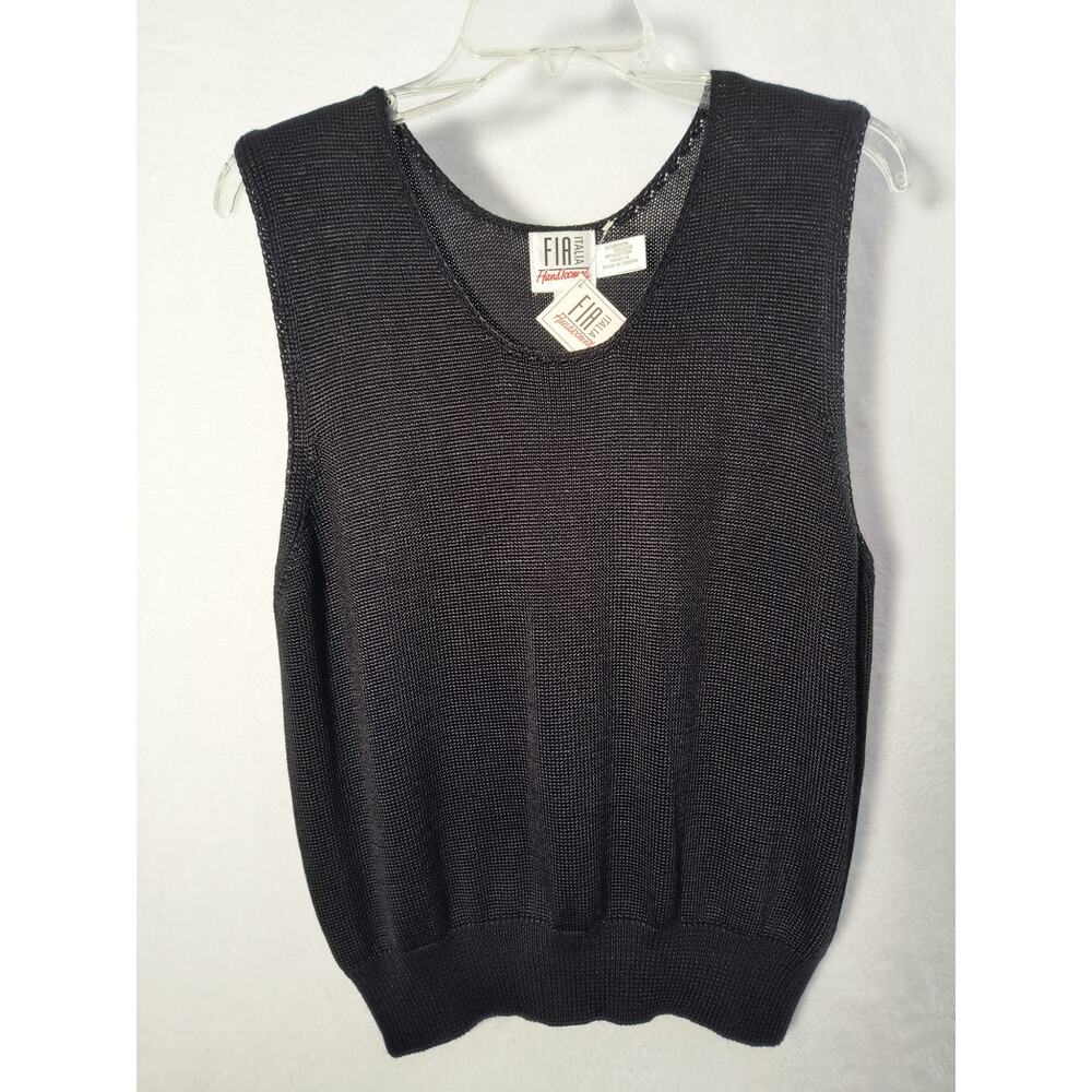Fia Italia Handloomed Knit Tank Top Women's Size XL Black Scoop neck Sleeveless